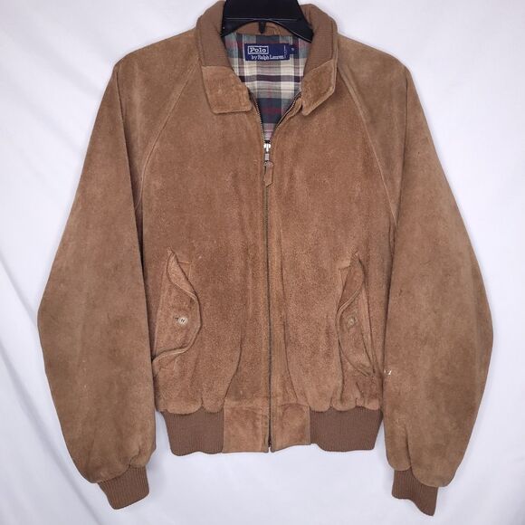 Polo Ralph Lauren Suede Jacket Mens Small Flannel Lined Leather Bomber Vintage - Picture 1 of 16